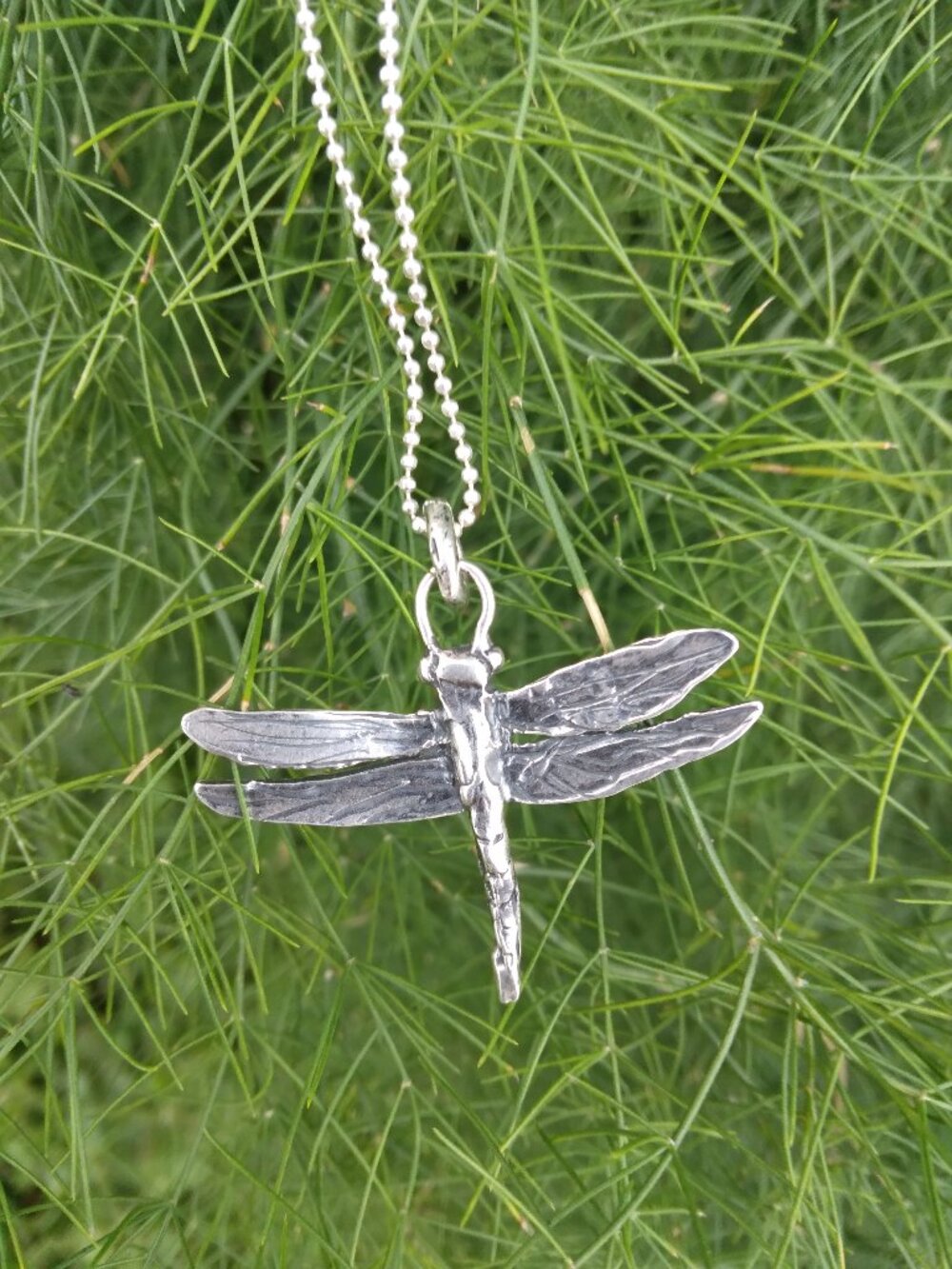 Artisan Handmade Sterling Silver Dragonfly Pendant with Sterling Chain